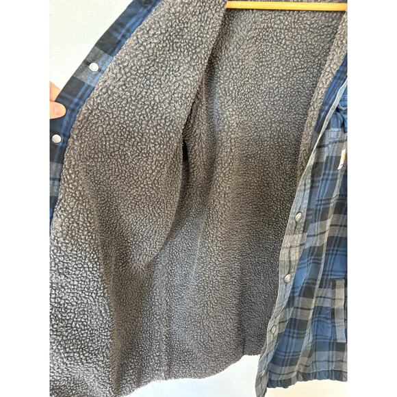 Carhartt Shirt Jacket Plaid Sherpa Lined Medium Blue Gray Outdoors Workwear - Picture 6 of 6